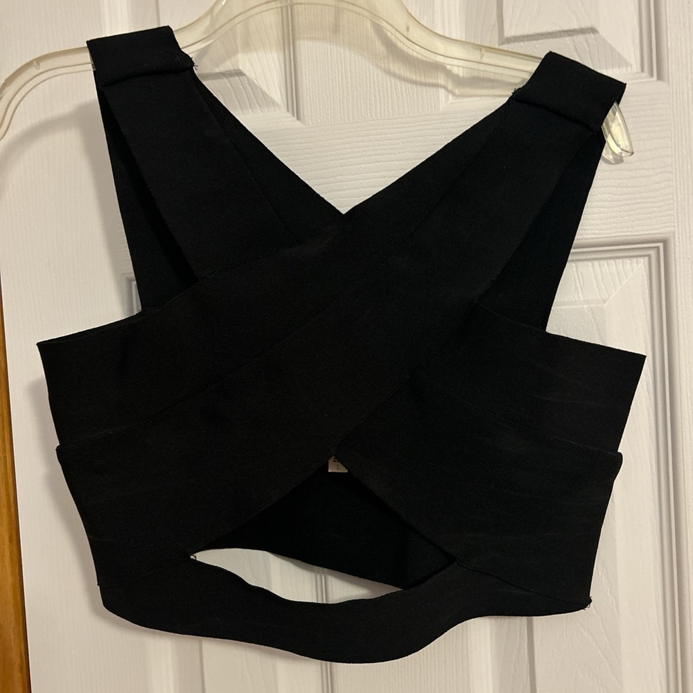 Silence + Noise Black Cross-Over Crop Top